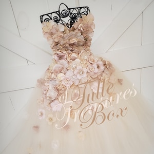 Elegant Champagne strapless flower girl dress to match your wedding colors and bridal bouquet/pageant/hydrangea tulle/prom