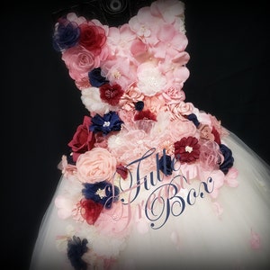 Elegant ivory & rose, with burgundy and navy strapless flower girl dress to match your wedding colors and bridal bouquet/hydrangea tulle