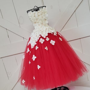 Ivory & Red Strapless flower girl dress to match your wedding colors and bridal bouquet/pageant/hydrangea tulle/prom