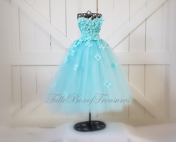 Aqua Strapless Flower Girl Dress - Etsy