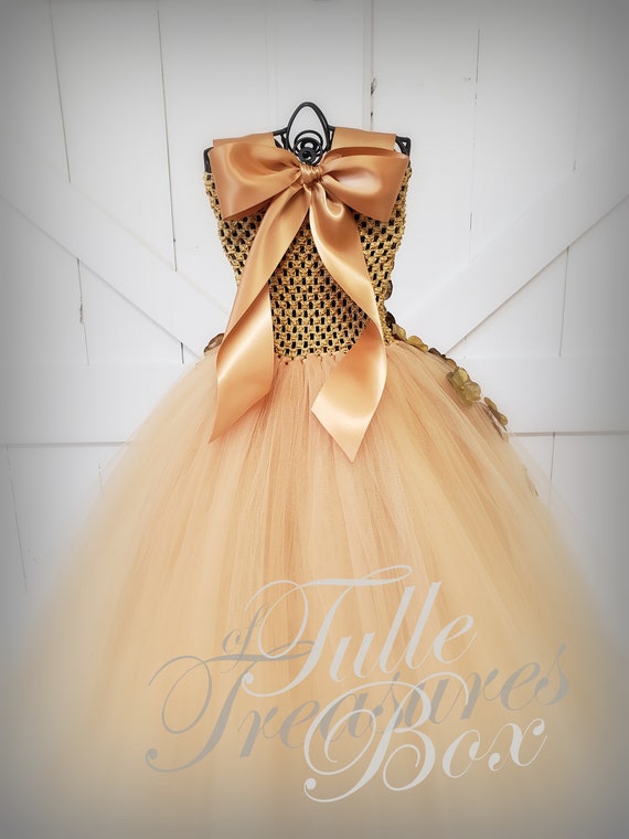 Flower Girl Dress Gold With Ivory or White Tulle With Black Satin Ribbon  Belt, Gold Sequin Dress Tulle, Christmas Dress Toddler and Girls 