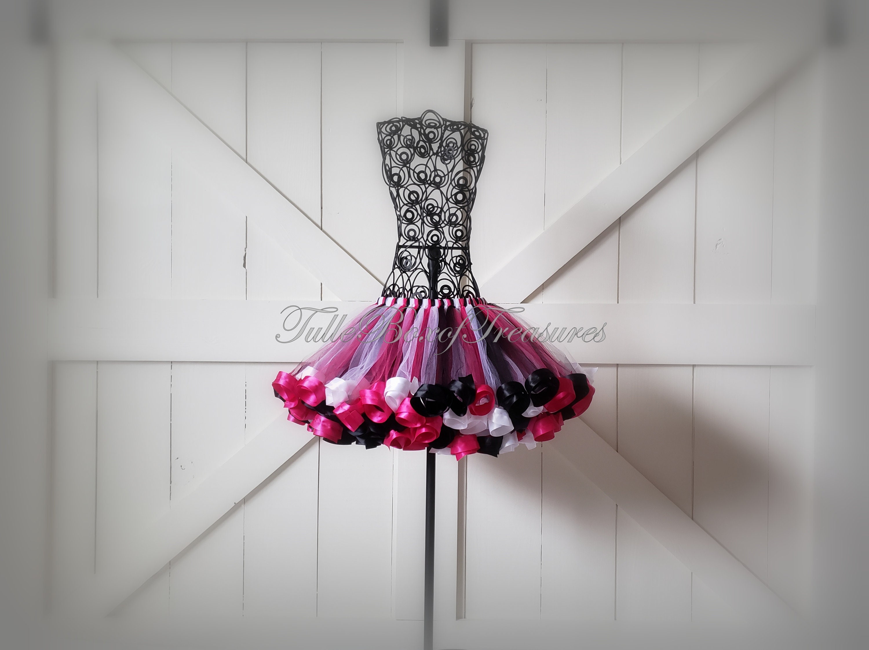 Fuchsia Pink, Black & White Satin Ribbon Trimmed Tutu Skirt - Etsy