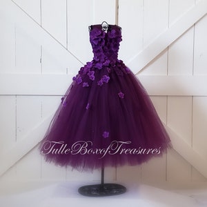 Plum hydrangea tulle dress with Ribbon Straps/Unique Flower Girl Dress/hydrangea flower girl dress/hydrangea dress/wedding/prom/pageant