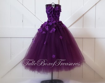Plum hydrangea tulle dress with Ribbon Straps/Unique Flower Girl Dress/hydrangea flower girl dress/hydrangea dress/wedding/prom/pageant