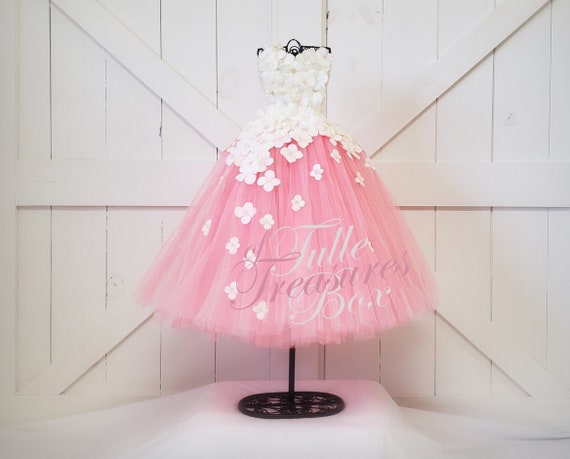 Ivory & Pink Flower Girl Dress: Hydrangea Tulle, Petal Strap
