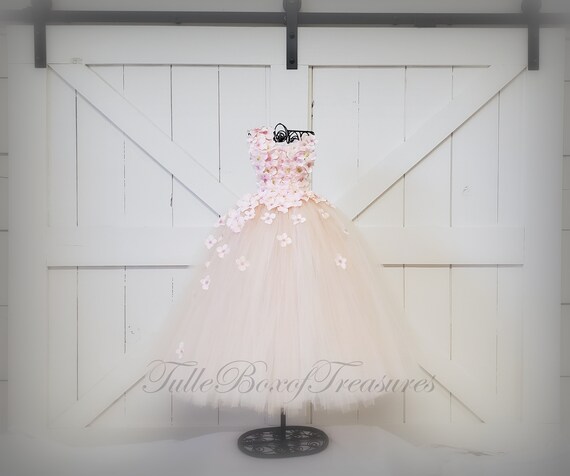 Pink Blush Petal Strap Hydrangea Flower Girl Dress