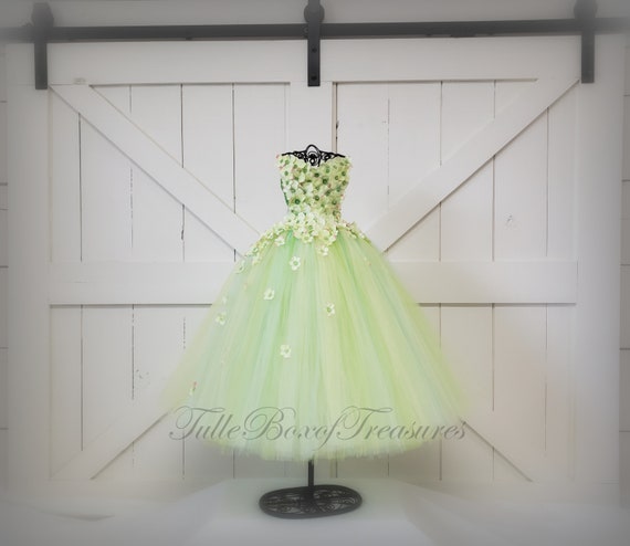 4t green dress Ready to Ship! Lime Cream Shades of Green Strapless Flower Girl Dress (fits size 2T-4T)