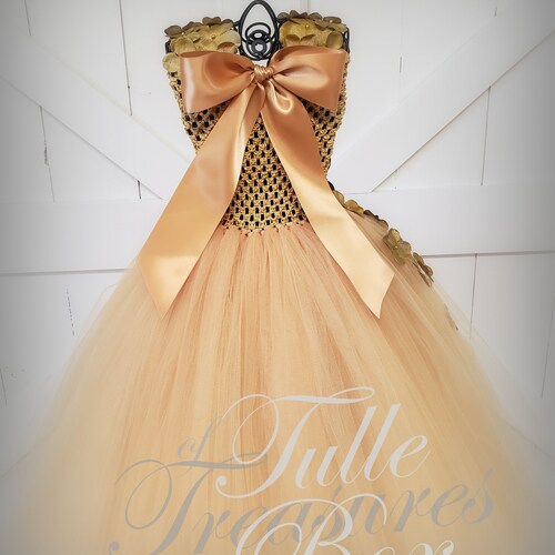 Gold Shimmer hydrangea tulle dress with Flower Petal Straps/Flower Girl Dress/wedding/prom shops