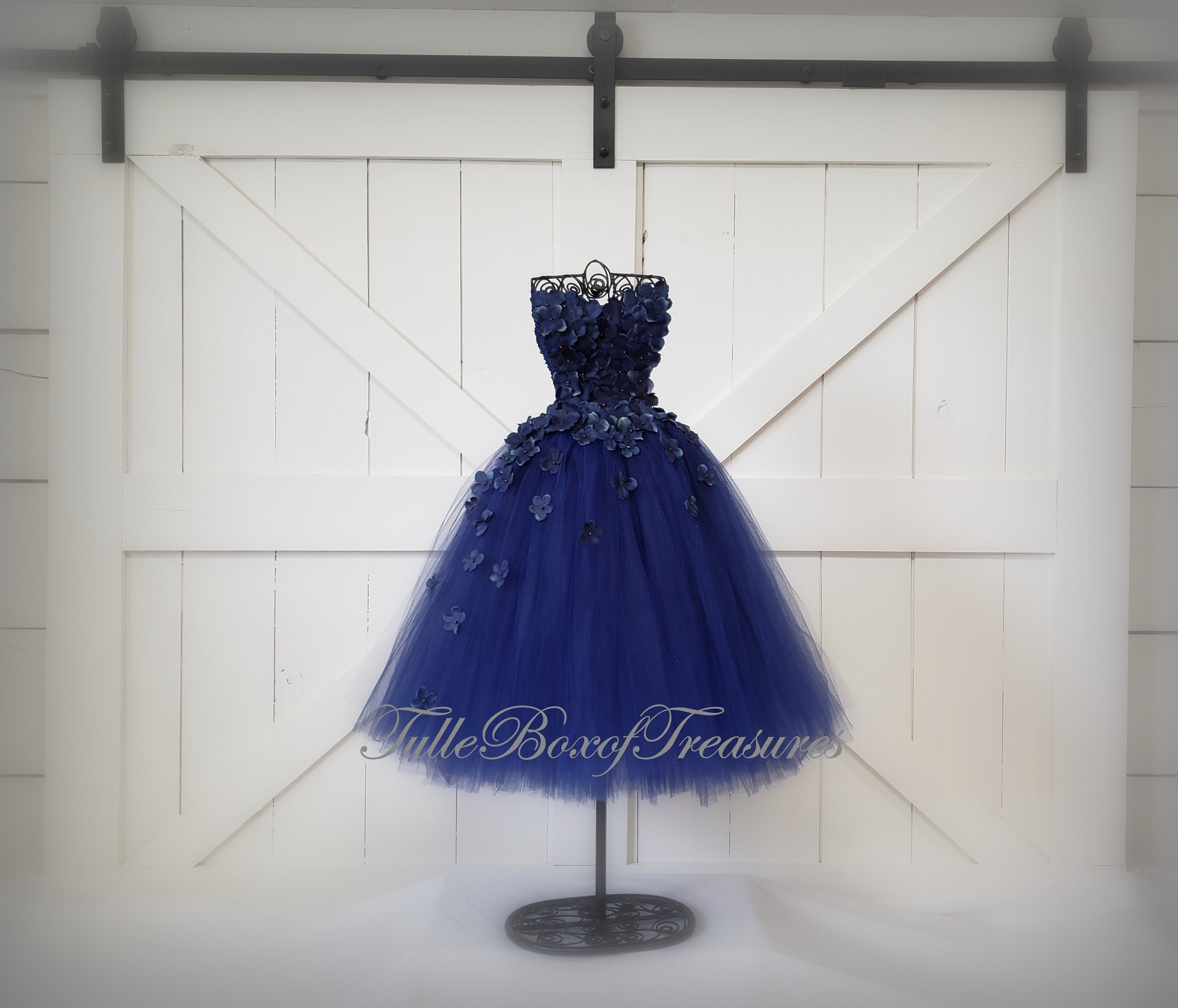 Navy Blue Flower Petal Dress Strapless Wedding Dress Flower Etsy