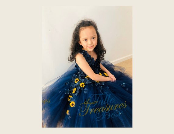 navy blue dress with sunflowers Kids/Youth Navy Sunflower Dress XL/5-6