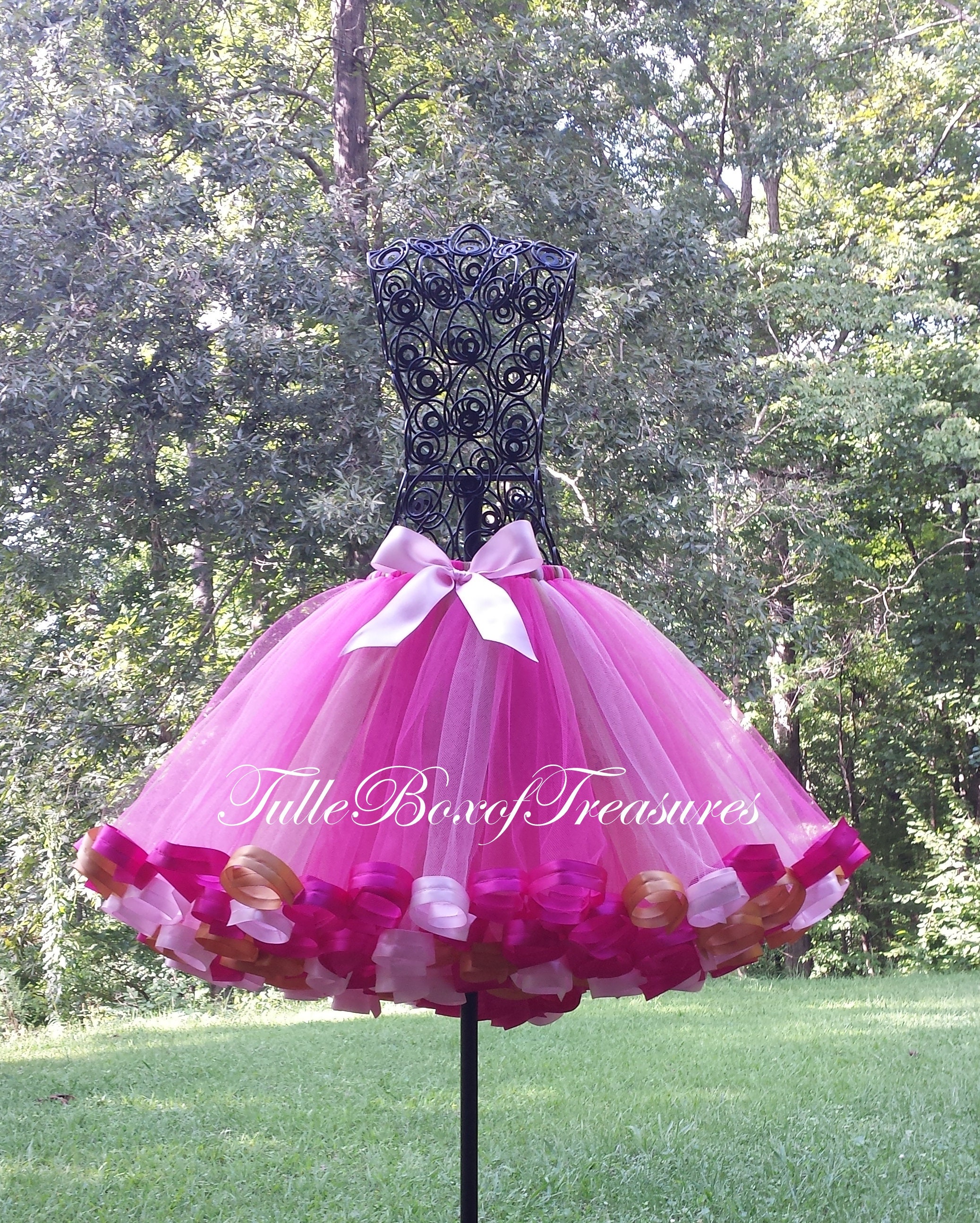 Fuchsia, Gold, & Light Pink Satin Ribbon Trimmed Tutu Skirt - Etsy