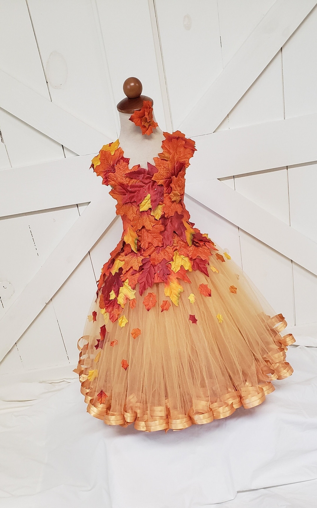 fall leaf dress Fall Leaf Ribbon Trimmed Tulle Dress