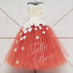 Ivory & Burnt Orange strapless flower girl dress/hydrangea tulle dress/bridesmaid dress/pageant/wedding/prom