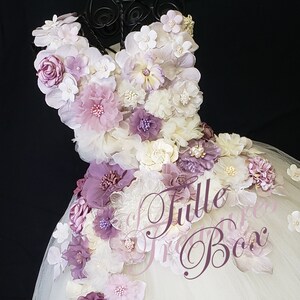 Elegant Ivory & Lavender one flower petal strap flower girl dress to match your wedding colors and bridal bouquet/pageant/hydrangea tulle