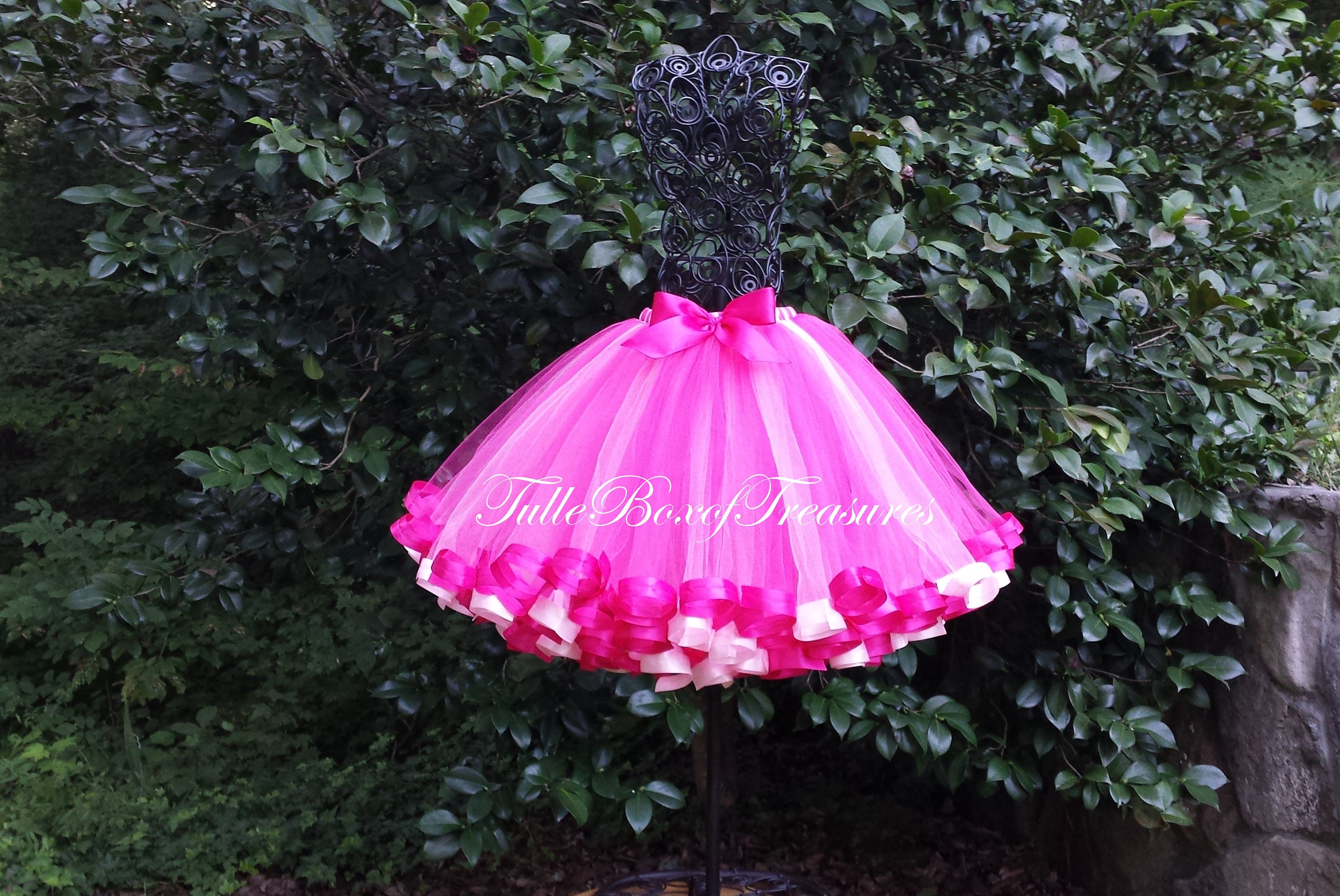 Rose motif ribbon tulle skirt(pink・mini) Fuchsia & Light Pink Satin Ribbon Trimmed Tutu Skirt - Etsy Canada