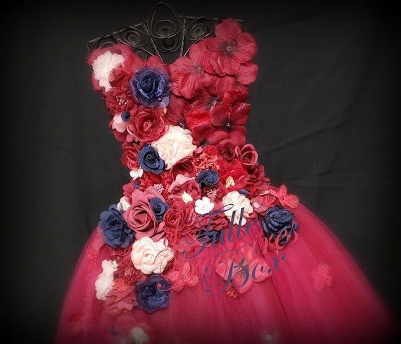 red dress with blue flowers Stunning Floral Print Dress - Red and Navy Blue Maxi Dress - Long Sleeve  Maxi Dress - $136.00