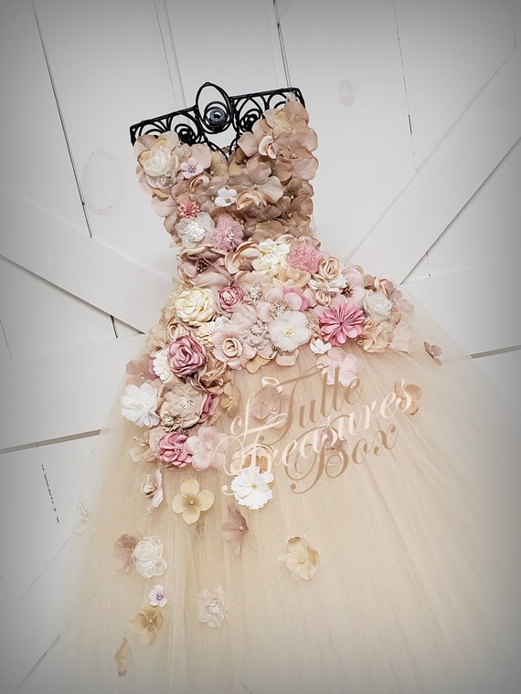champagne flower girl dresses Pearl Embellished Dress and other celebrations Tween Girl Champagne Color Flower