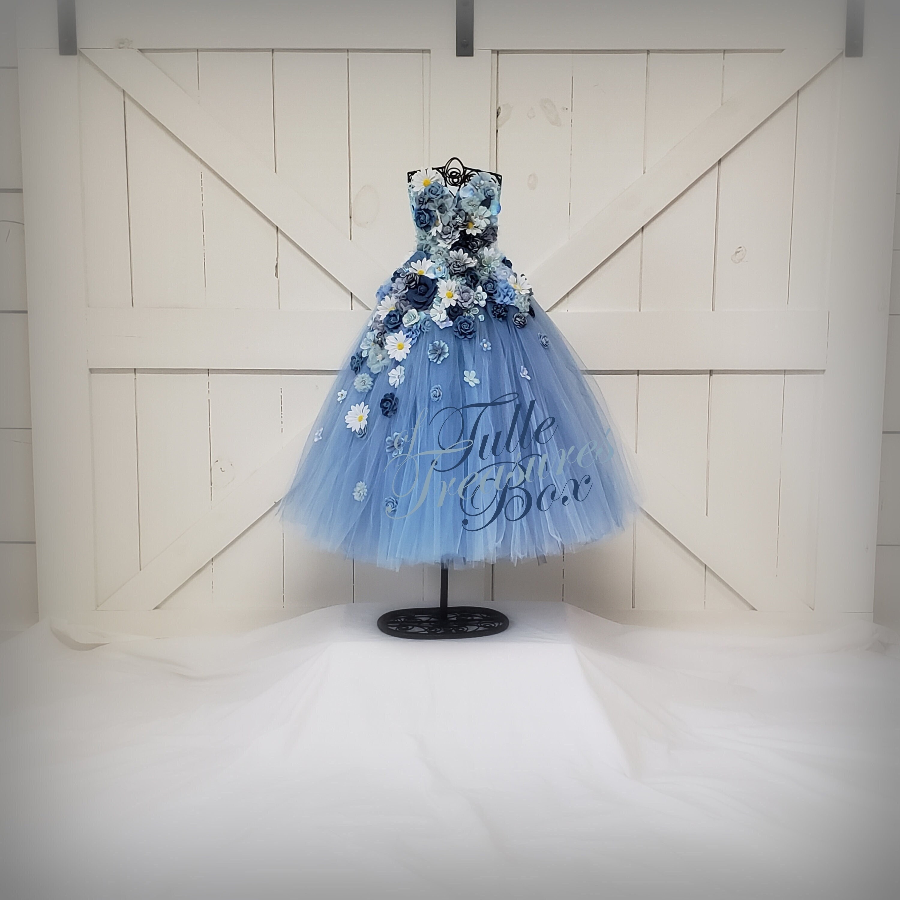 white christmas dresses Mia Belle Girls Denim Tulle Tutu Dress main image 0