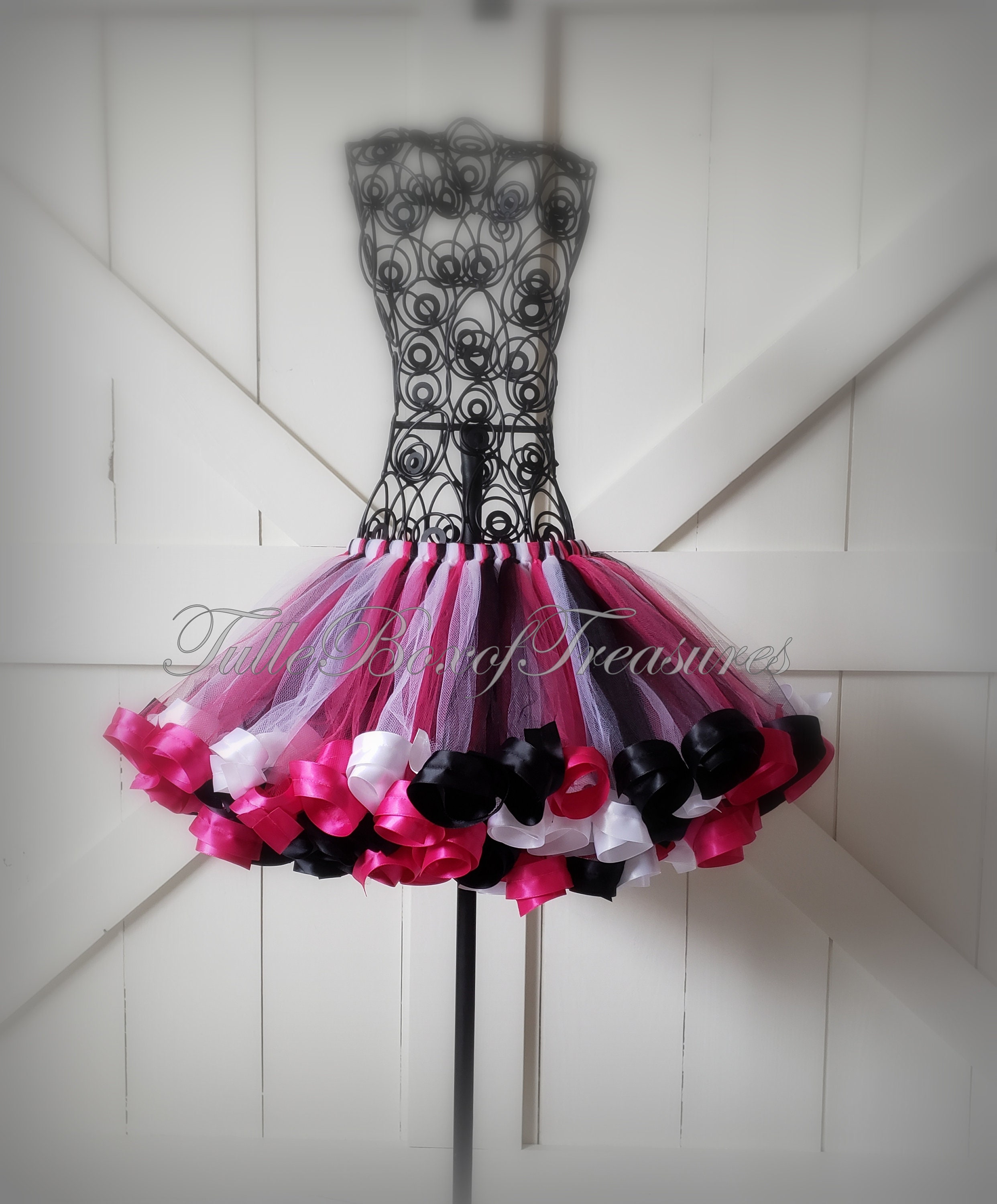Fuchsia Pink, Black & White Satin Ribbon Trimmed Tutu Skirt - Etsy