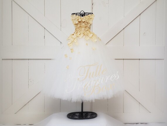 white strapless dress with gold flowers Endless Rose main image 1