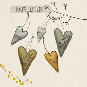 Stoffherzen im Set, Leinen, Dekoherzen, Leinenherzen, Dekoration, Frühling, Sommer