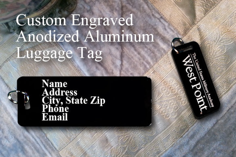 U S Military Academy Custom Engraved Small Luggage Tag Laser Engraved With The West Point Word Art And Your Personal Information - 
