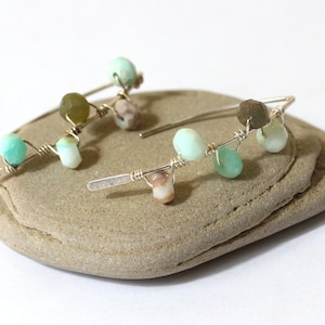 Peruvian Opal Threader Earrings in Sterling Silver, Organic Gemstone Jewelry