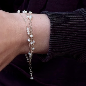 Dainty Pearl Bracelet with Tiny Pearls and Sterling Silver, Bridal and Wedding Party Jewelry, Freshwater Pearl Bracelet for Bride to Be