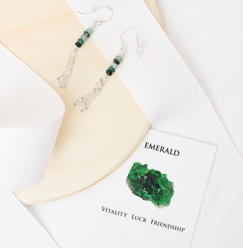 Natural Emerald Earrings, Emerald Drop Earrings, Ombre Jewelry, Dainty Jewelry, May Birthstone Earrings, Green Stone Jewelry image 5