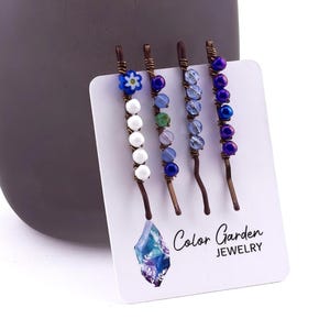 Beaded Bobby Pins, Embellished Hair Pins with Czech Glass Beads, Gift for New Mom, Friend or Sister.  Set of Four Spring Summer Accessories.
