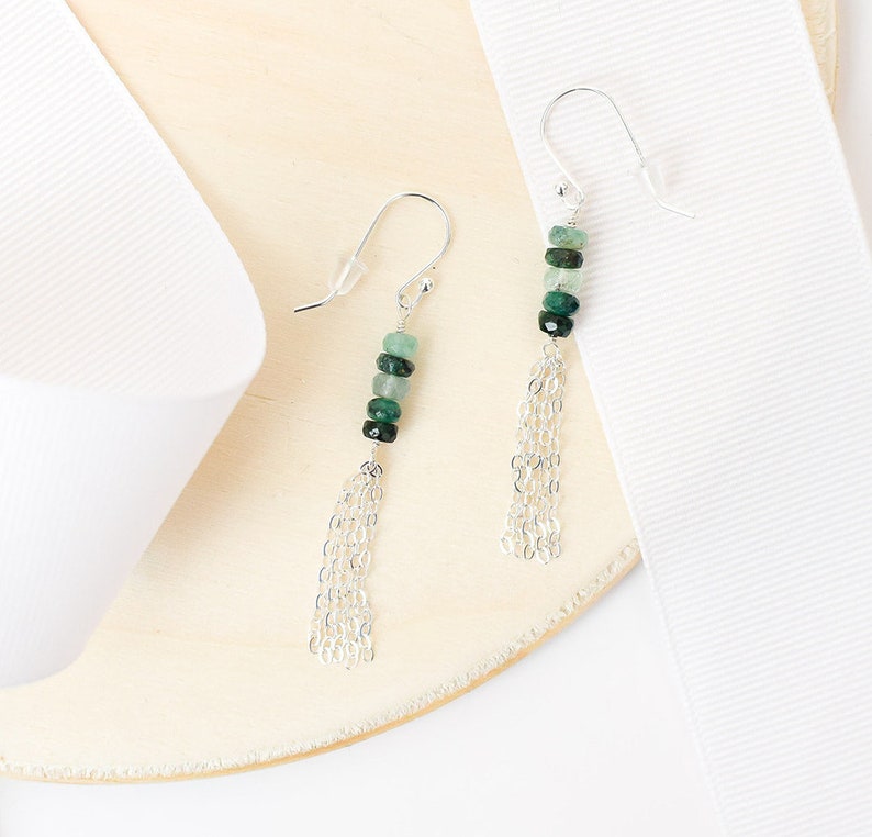 Natural Emerald Earrings, Emerald Drop Earrings, Ombre Jewelry, Dainty Jewelry, May Birthstone Earrings, Green Stone Jewelry image 3