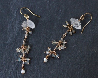 Herkimer Diamond Earrings, Raw Crystal Earrings, Statement Jewelry, Raw Stone Earrings, 10th Anniversary Gift
