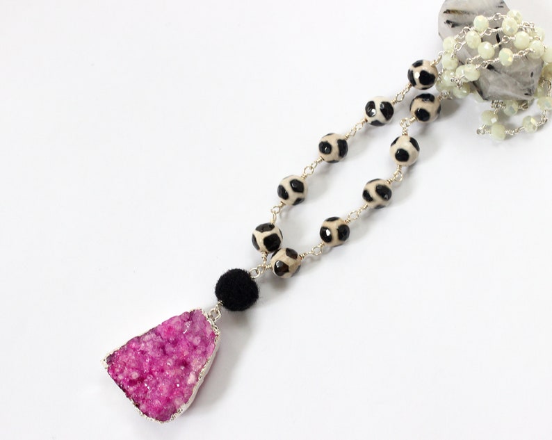 Sparkly Druzy Jewelry Step Mom Mothers Day Gift Funky Necklace Pink Statement Necklace Bold Necklace Bright Pink Druzy