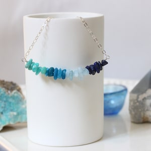 Throat Chakra Necklace, Blue Crystal Choker, Protection Crystal Necklace, Raw Stone Jewelry, Chakra Necklaces for Women, Vishuddha Pendant