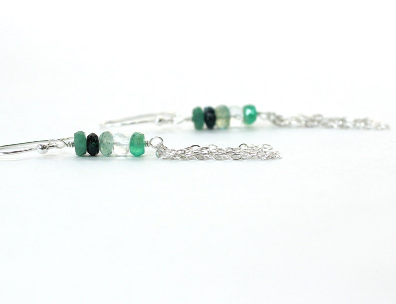 Natural Emerald Earrings, Emerald Drop Earrings, Ombre Jewelry, Dainty Jewelry, May Birthstone Earrings, Green Stone Jewelry image 2