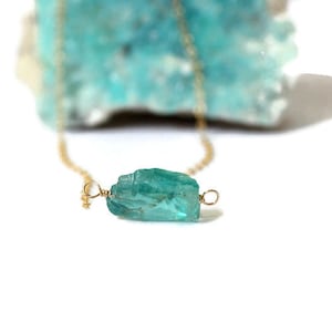 Blue Apatite Necklace, Tiny Stone Necklace, Raw Apatite Pendant, Raw Gemstone Necklace, Gemstone Choker, Birthday Gift for Her