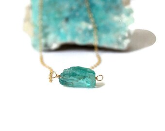 Blue Apatite Necklace, Tiny Stone Necklace, Raw Apatite Pendant, Raw Gemstone Necklace, Gemstone Choker, Birthday Gift for Her