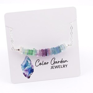 Ombre Fluorite Necklace.  Rainbow Fluorite Necklace Gemstone Bar for Women with Heishi Stones.  Gift for Nature and Rock Lovers.