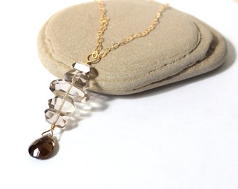 Smokey Quartz Necklace.  Dainty Crystal Necklace with Smoky Quartz Crystal Points.  Fall Jewelry Gift for Bohemian Jewelry Lovers.
