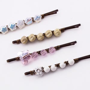 Decorative Bobby Pins in Neutral Shades.  Butterfly and Flower Beaded Bobby Pins.  Small Gift Ideas for Birthday or Cheer Up Gift.