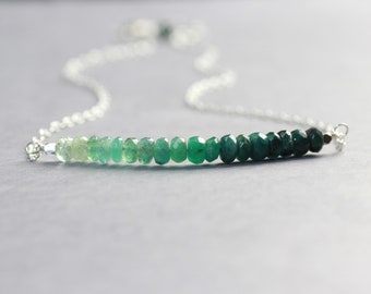 Ombre Emerald Bar Necklace, May Birthstone Necklace, Emerald Bead Bar, Genuine Emerald Necklace, Ombre Birthstone, 21st Birthday Gifts