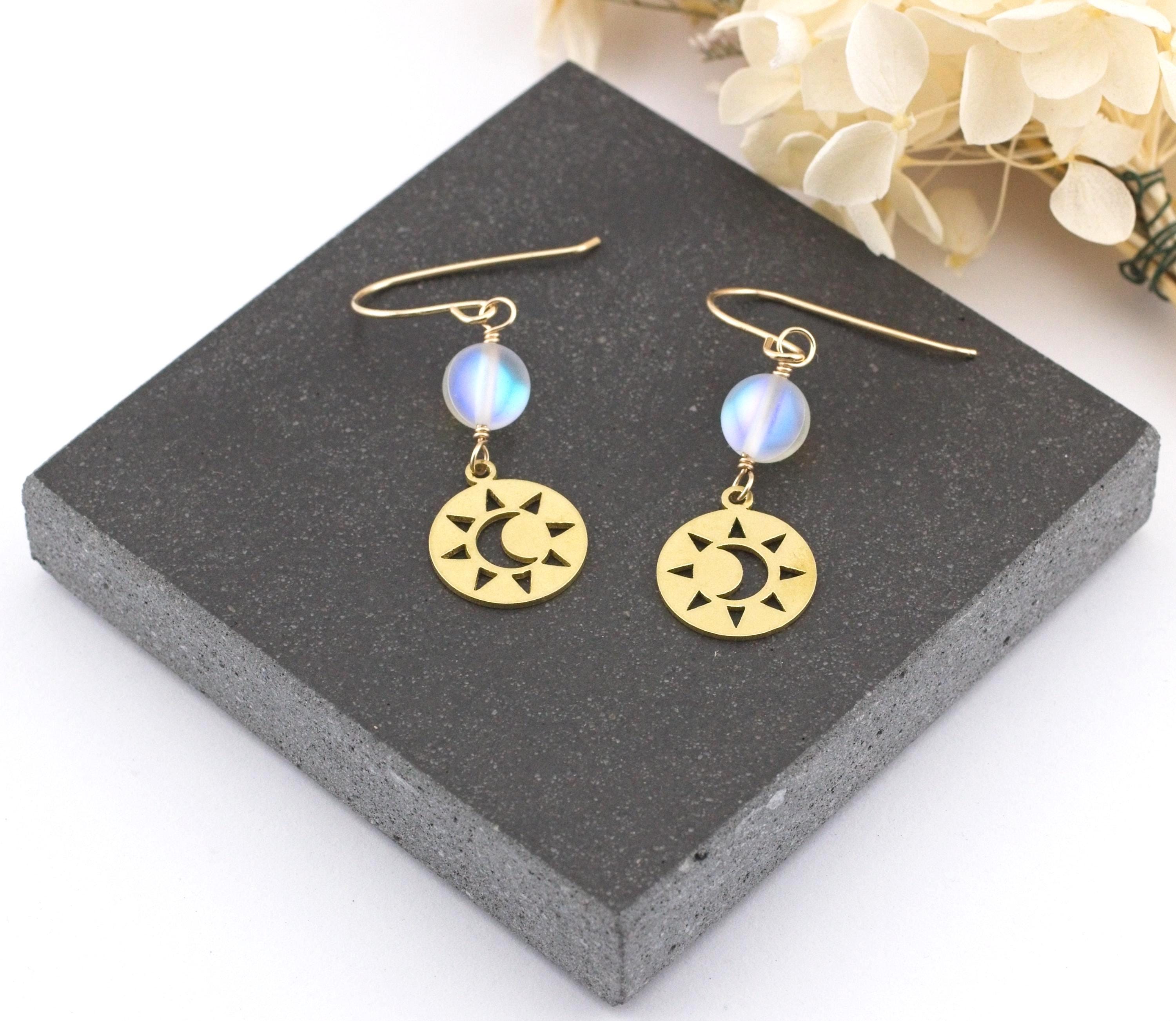 Cybche Boho Zaffiro Orecchini Sole Cristallo Blu Orecchini Pietra Di Luna Sole Penzolare Orecchino Gancio Gioielli Per Le Donne