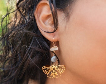 Large Butterfly Earrings, Bohemian Statement Jewelry, Raw Gemstone Earrings, Moth Earrings, Celestial Jewelry, Witchy Earrings