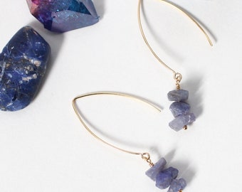 Blue Tanzanite Earrings, Rough Stone Earrings, December Birthstone, Best Crystal Jewelry, Raw Gemstone Earrings, Tanzanite Drop Earrings