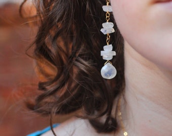 Rainbow Moonstone Earrings, Moonstone Dangle Earrings, Healing Stones, Birthstone Jewelry, Raw Stone Earrings