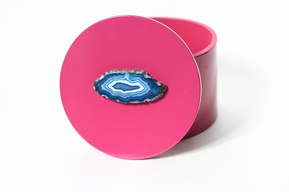 Crystal Jewelry Box, Trinket Box with Lid, Desk Decor for Women, Pink Lacquer Box, Cute Gifts for Women, Office Desk Accessories for Women