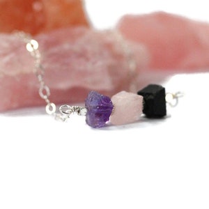 Empath Protection, Raw Gemstone Necklace, Amethyst Bead Necklace, Healing Crystals Rose Quartz, Black Tourmaline Crystal Necklace
