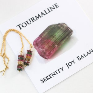 Watermelon Tourmaline Earrings, Ear Threads, Gemstone Threader Earrings, Gold Filled, Colorful Bead Earrings, October Birthstone Jewelry image 2