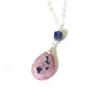 Solar Quartz Necklace, Pink Quartz Pendant, Unique Gifts for Sisters, Lapis Lazuli Sterling Silver Necklace, Teardrop Crystal Necklace image 6
