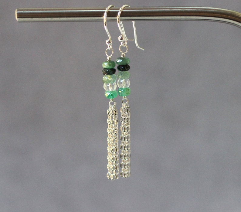 Natural Emerald Earrings, Emerald Drop Earrings, Ombre Jewelry, Dainty Jewelry, May Birthstone Earrings, Green Stone Jewelry image 6